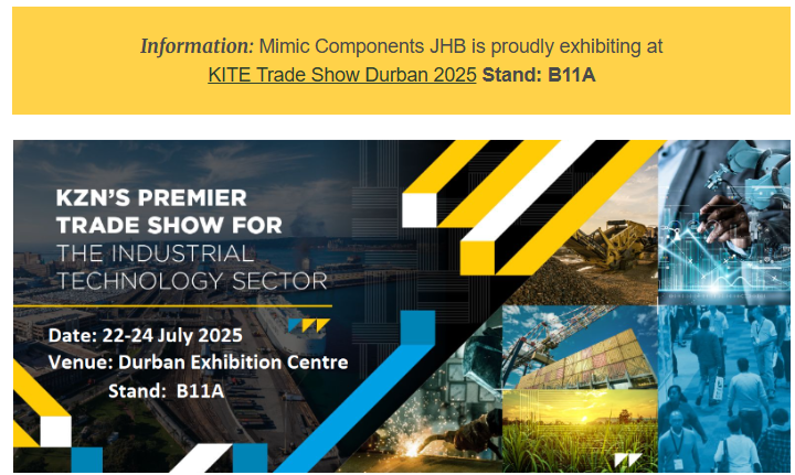 Mimic Components JHB is Exhibiting at the KITE Trade Show 2025, Durban South Africa, Stand B11A 